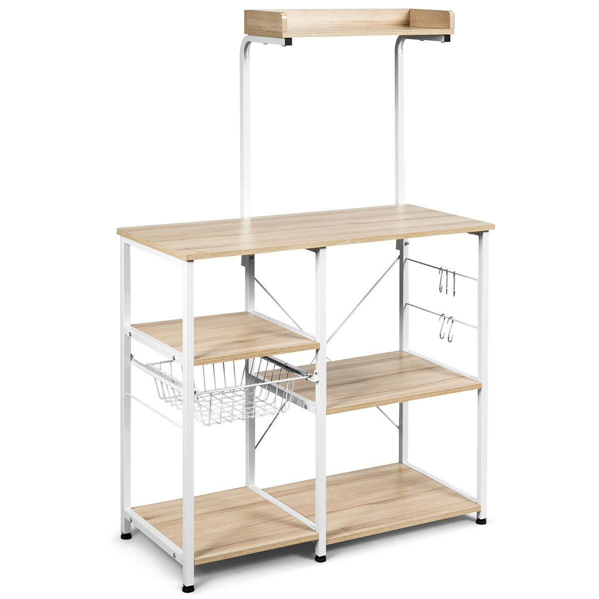 4 Tier Vintage Kitchen Baker's Rack Utility Microwave Stand-Coffee-Natural-Baker’s Racks-DECOROLALA