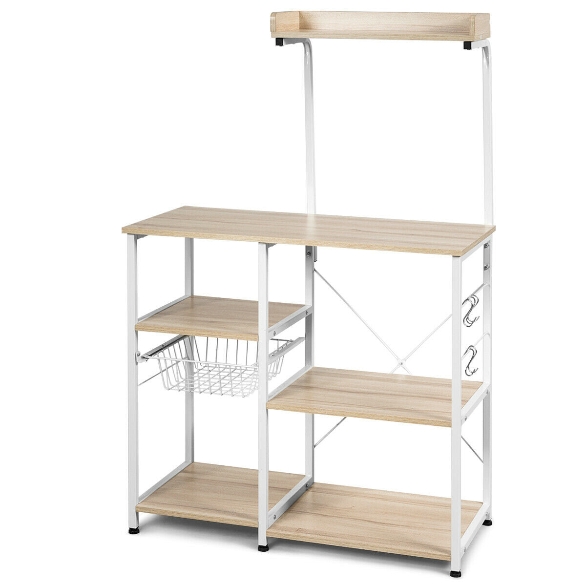 4 Tier Vintage Kitchen Baker's Rack Utility Microwave Stand-Coffee-Natural-Baker’s Racks-DECOROLALA