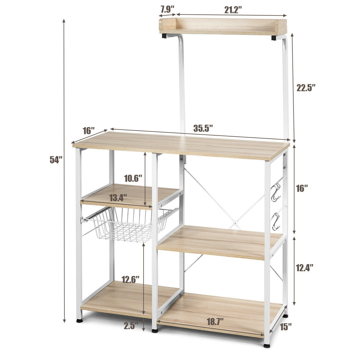 4 Tier Vintage Kitchen Baker's Rack Utility Microwave Stand-Coffee-Natural-Baker’s Racks-DECOROLALA