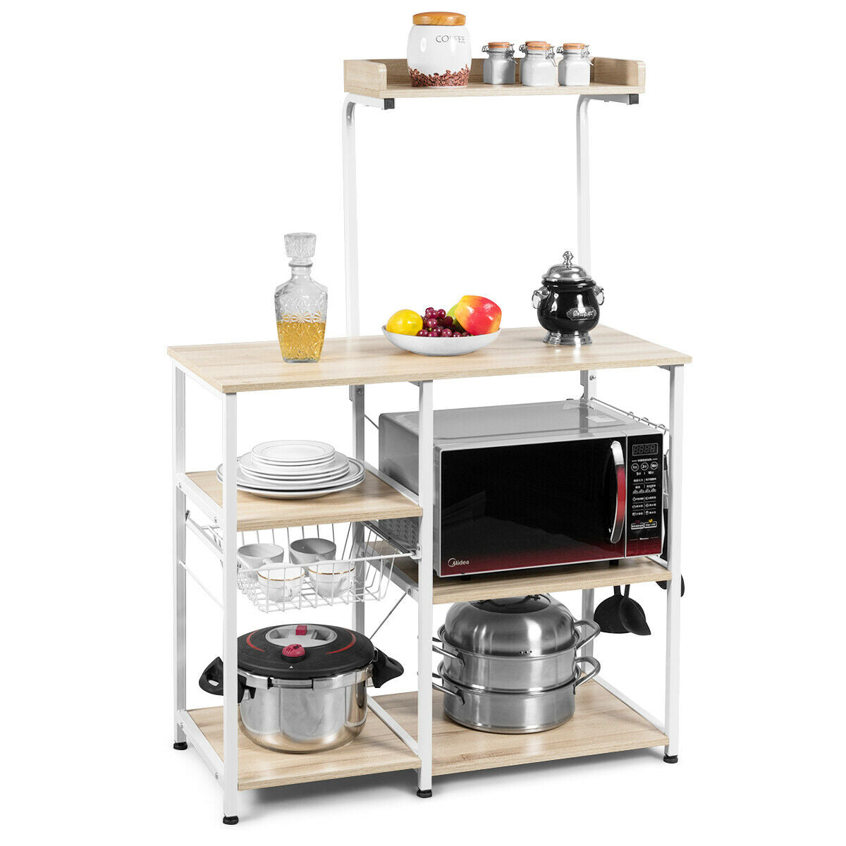 4 Tier Vintage Kitchen Baker's Rack Utility Microwave Stand-Coffee-Natural-Baker’s Racks-DECOROLALA