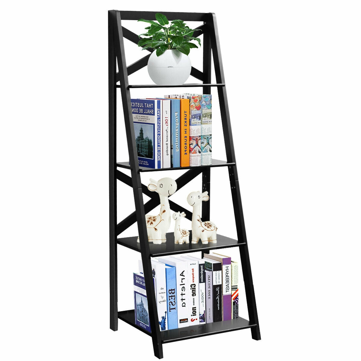 4-Tier Wood Display Storage Bookshelf-Black-Bookcases-DECOROLALA