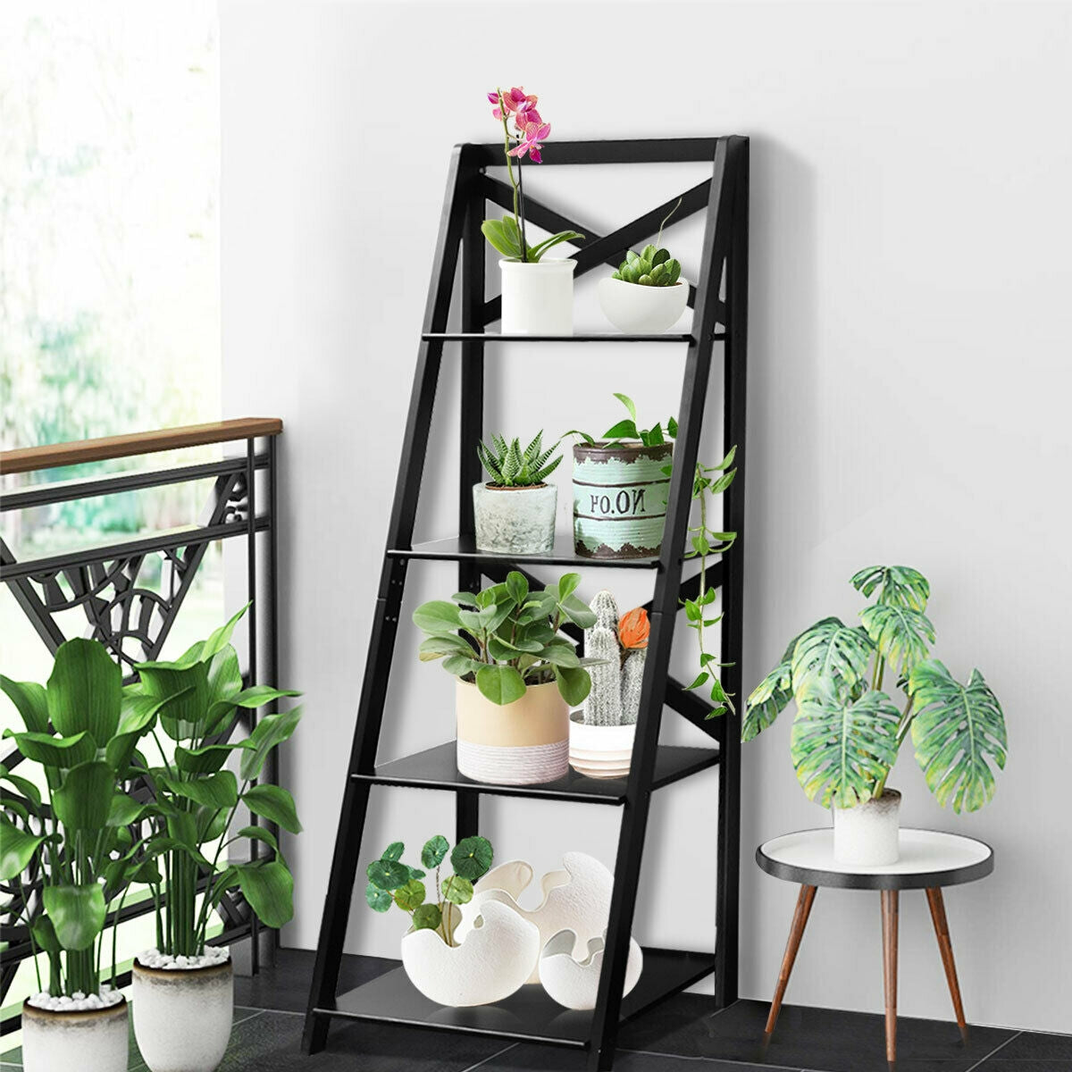 4-Tier Wood Display Storage Bookshelf-Black-Bookcases-DECOROLALA