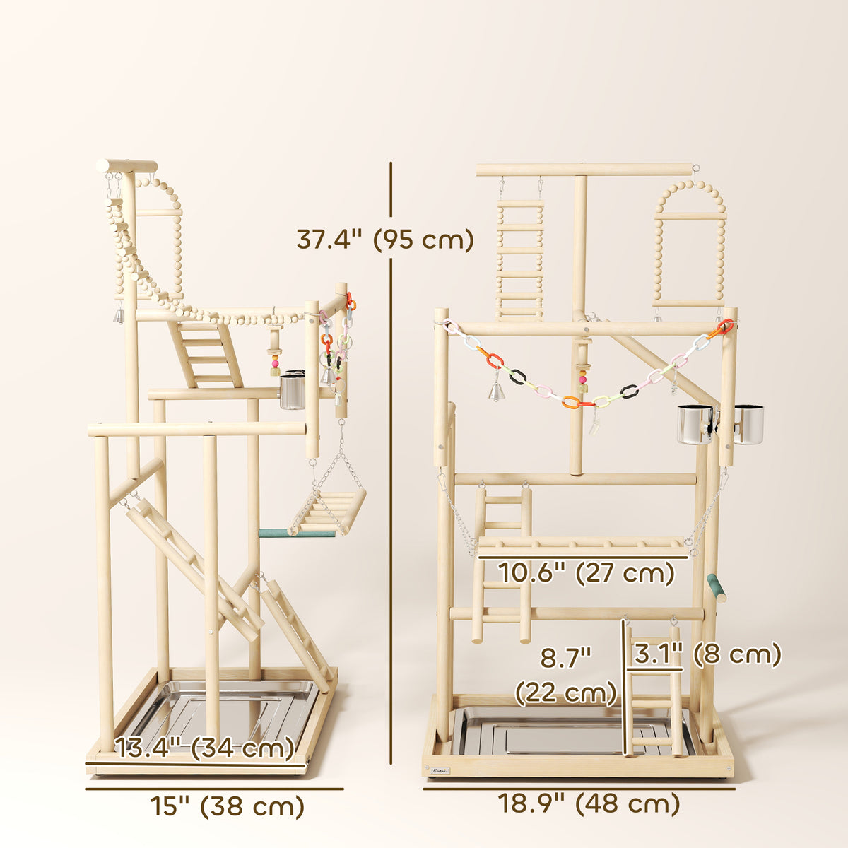 4-Tier Wooden Bird Playground Stand with Ladders and Toys-Birds-DECOROLALA