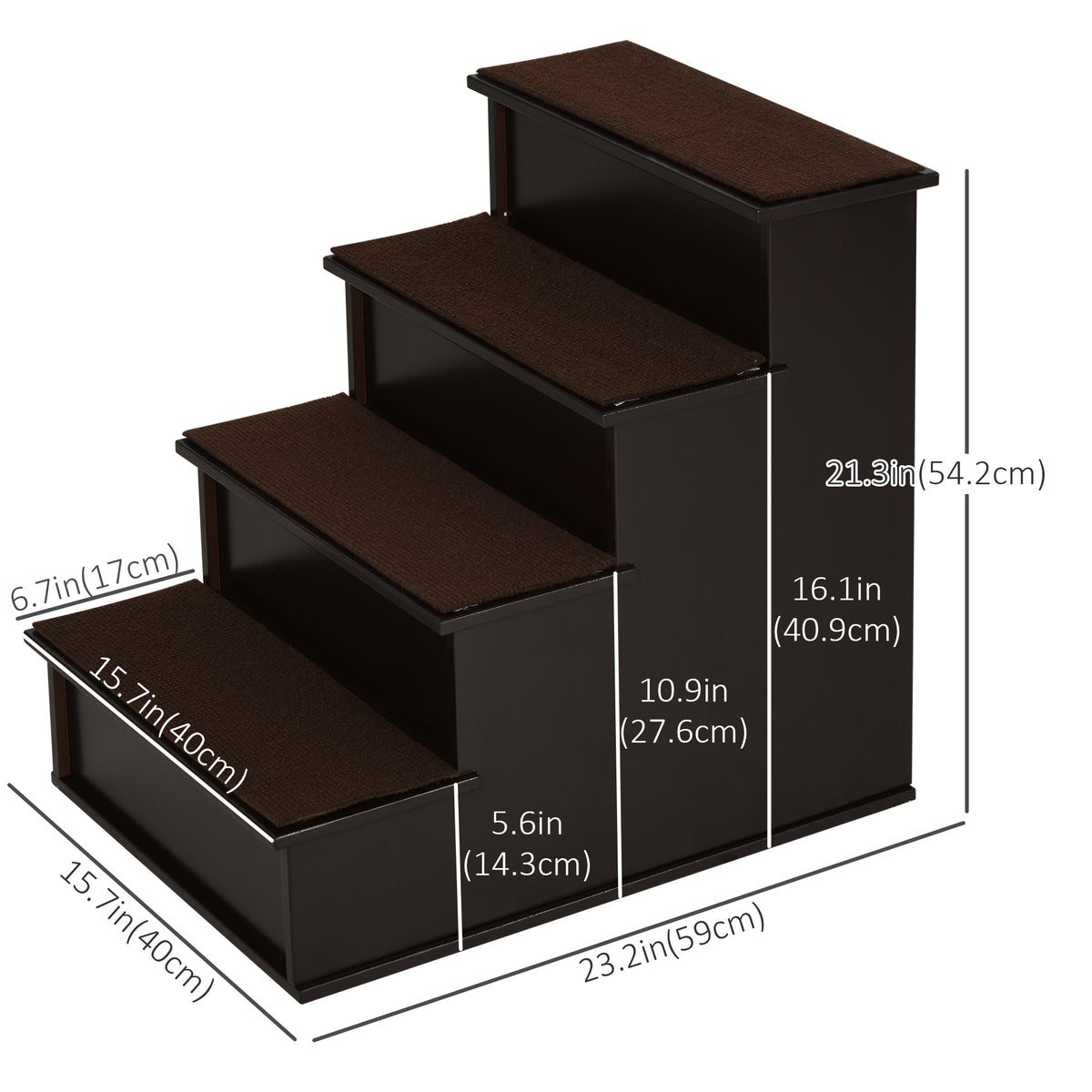 4-Tier Wooden Pet Stairs for High Bed - Dark Coffee MDF-Dogs-DECOROLALA