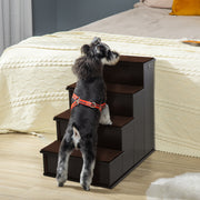 4-Tier Wooden Pet Stairs for High Bed - Dark Coffee MDF-Dogs-DECOROLALA