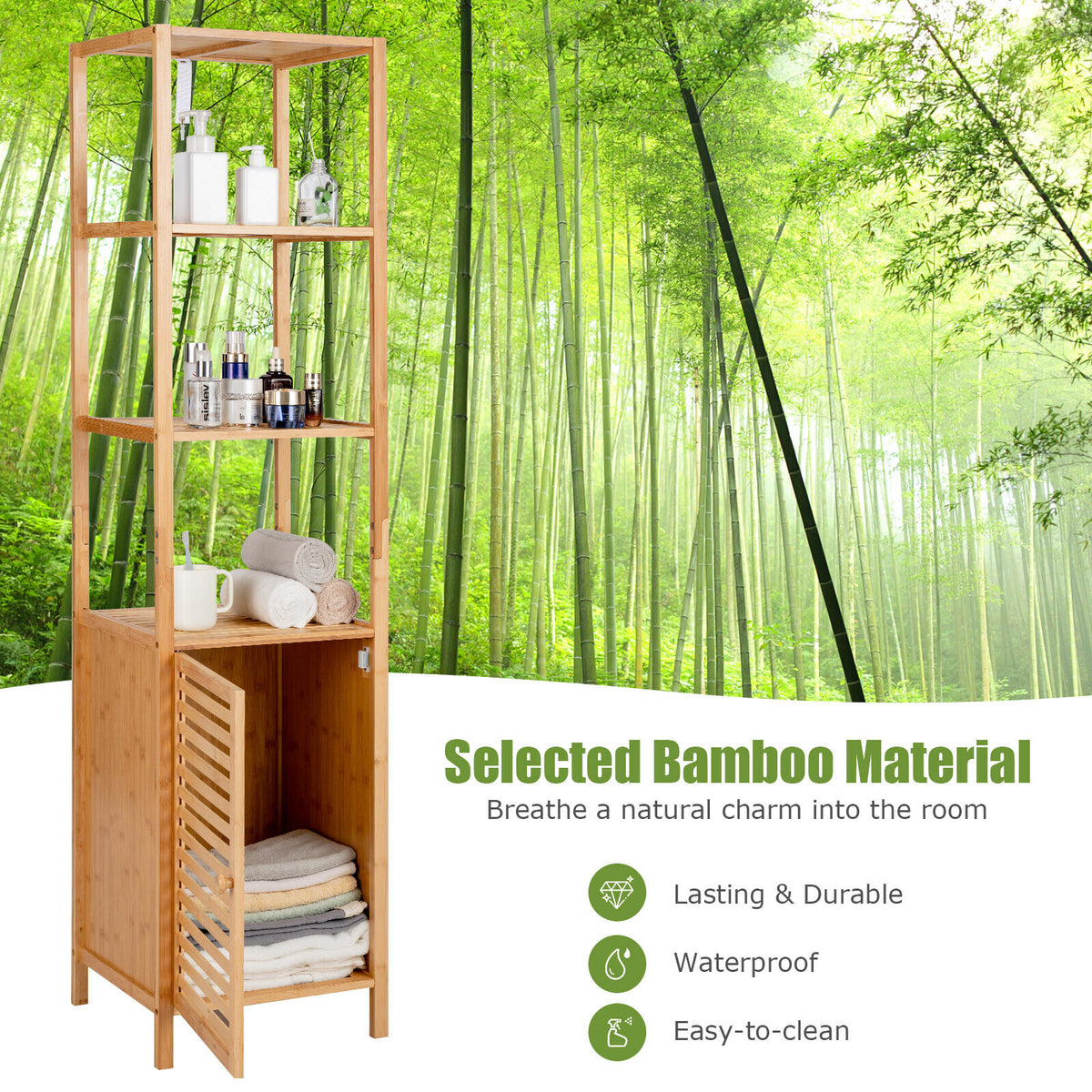 4-Tier Slim Bamboo Floor Storage Cabinet - Natural 65"H-Floor Cabinets-DECOROLALA