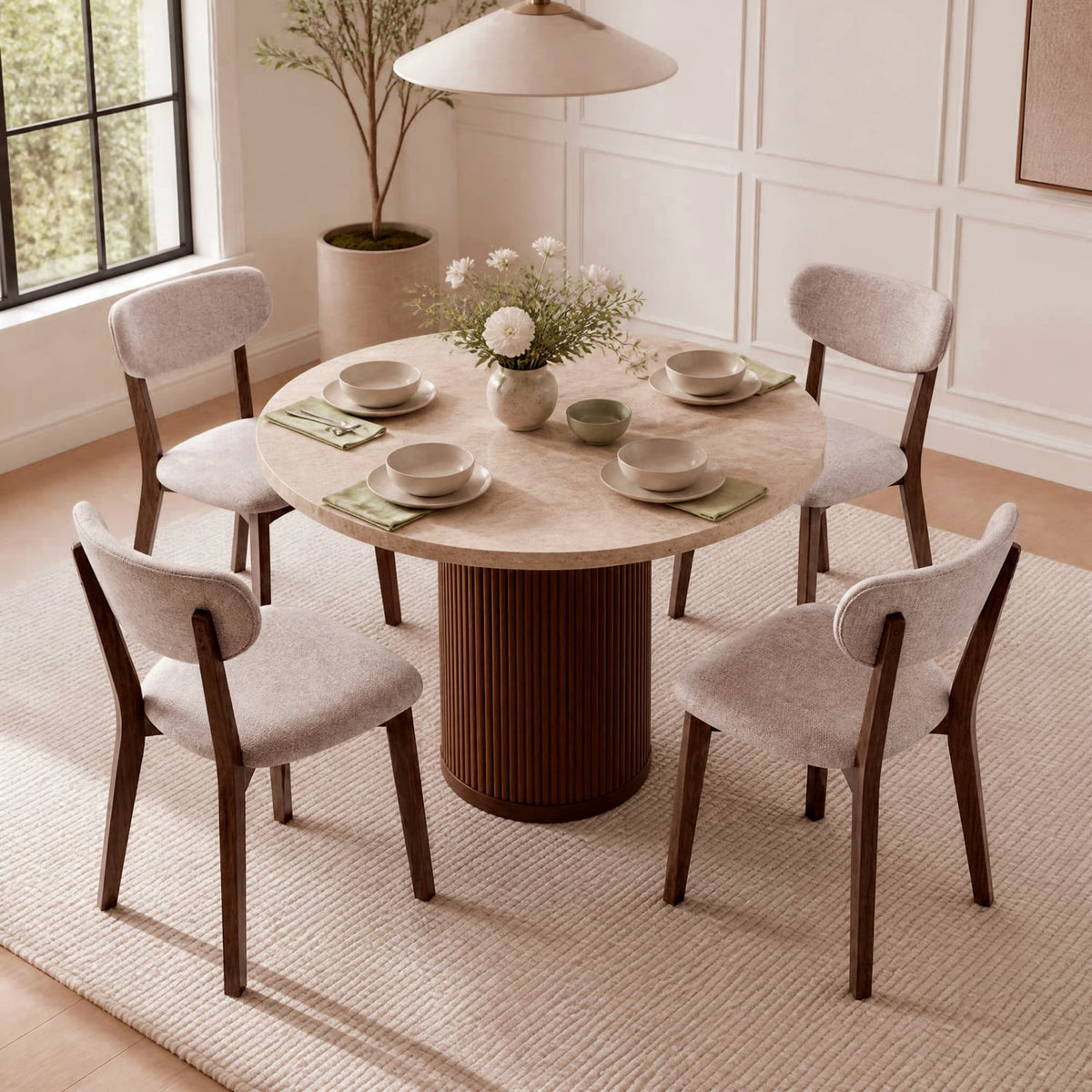 4 Upholstered Chairs with Solid Rubber Wood Frame and Curved Backrest for Dining Room-Brown-Dining Chairs-DECOROLALA