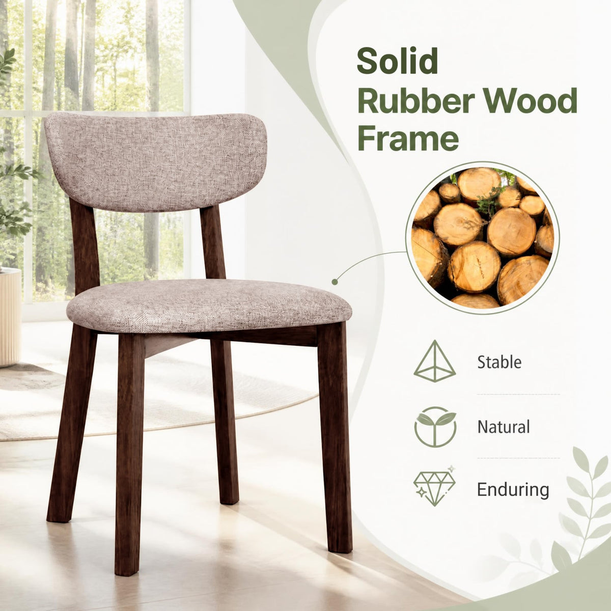 4 Upholstered Chairs with Solid Rubber Wood Frame and Curved Backrest for Dining Room-Brown-Dining Chairs-DECOROLALA