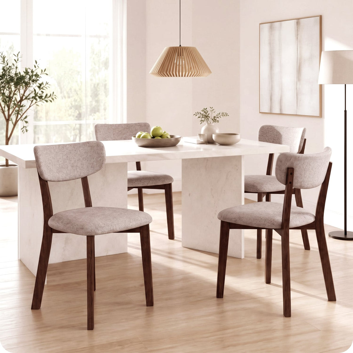 4 Upholstered Chairs with Solid Rubber Wood Frame and Curved Backrest for Dining Room-Brown-Dining Chairs-DECOROLALA