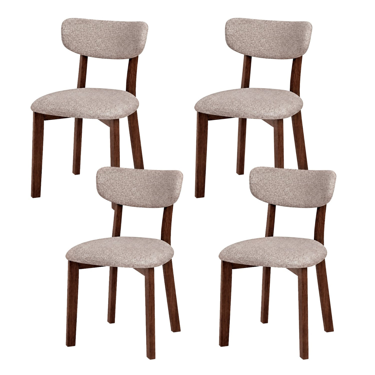 4 Upholstered Chairs with Solid Rubber Wood Frame and Curved Backrest for Dining Room-Brown-Dining Chairs-DECOROLALA