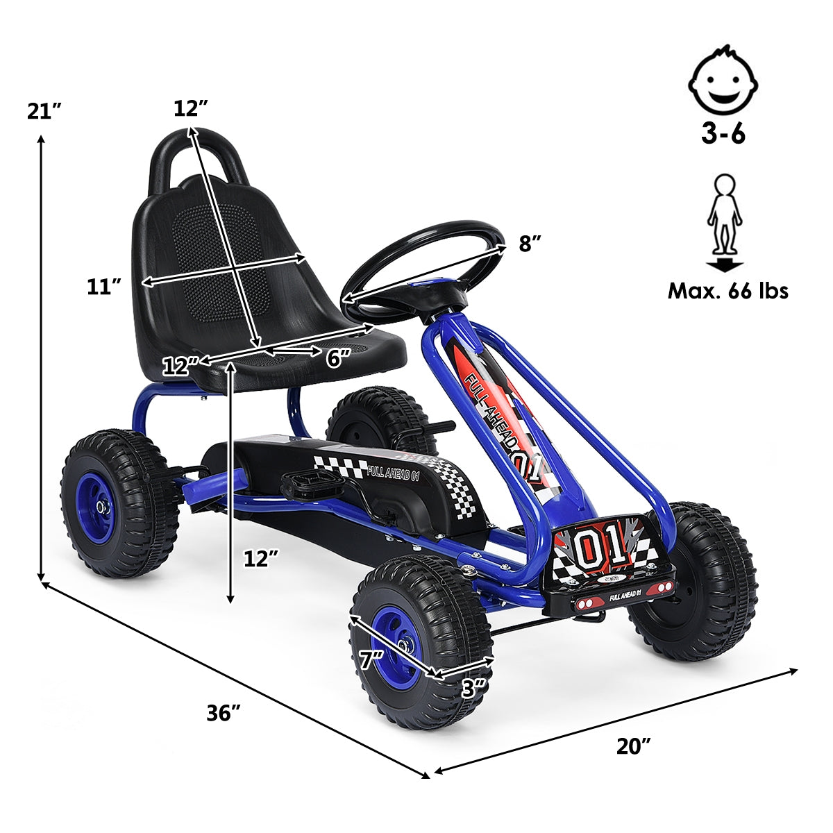 4 Wheel Pedal Powered Ride On with Adjustable Seat