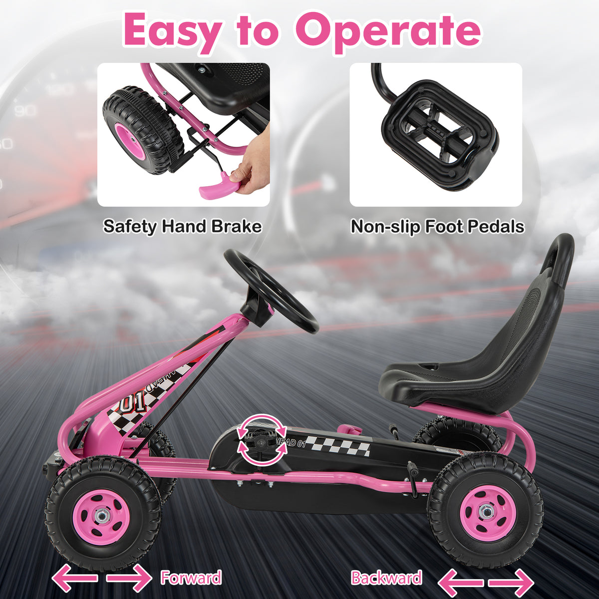 4 Wheel Pedal Powered Ride On with Adjustable Seat