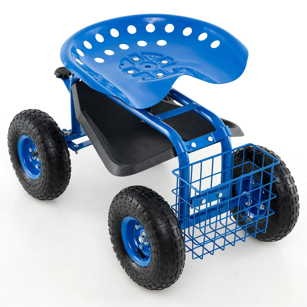 4-Wheel Rolling Garden Cart Work Seat-Blue-Garden Carts-DECOROLALA