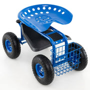 4-Wheel Rolling Garden Cart Work Seat-Blue-Garden Carts-DECOROLALA