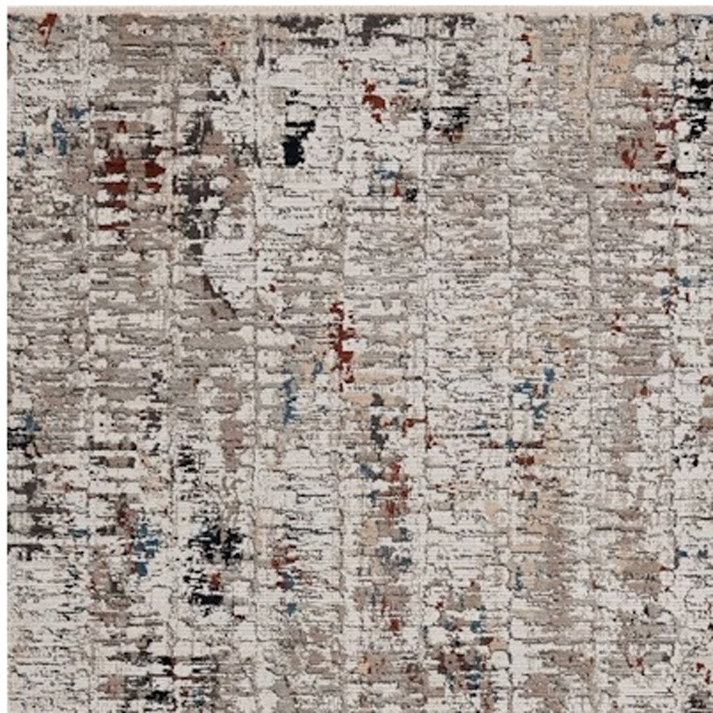 4' X 5' Beige And Gray Abstract Distressed Area Rug-Area Rugs-DECOROLALA