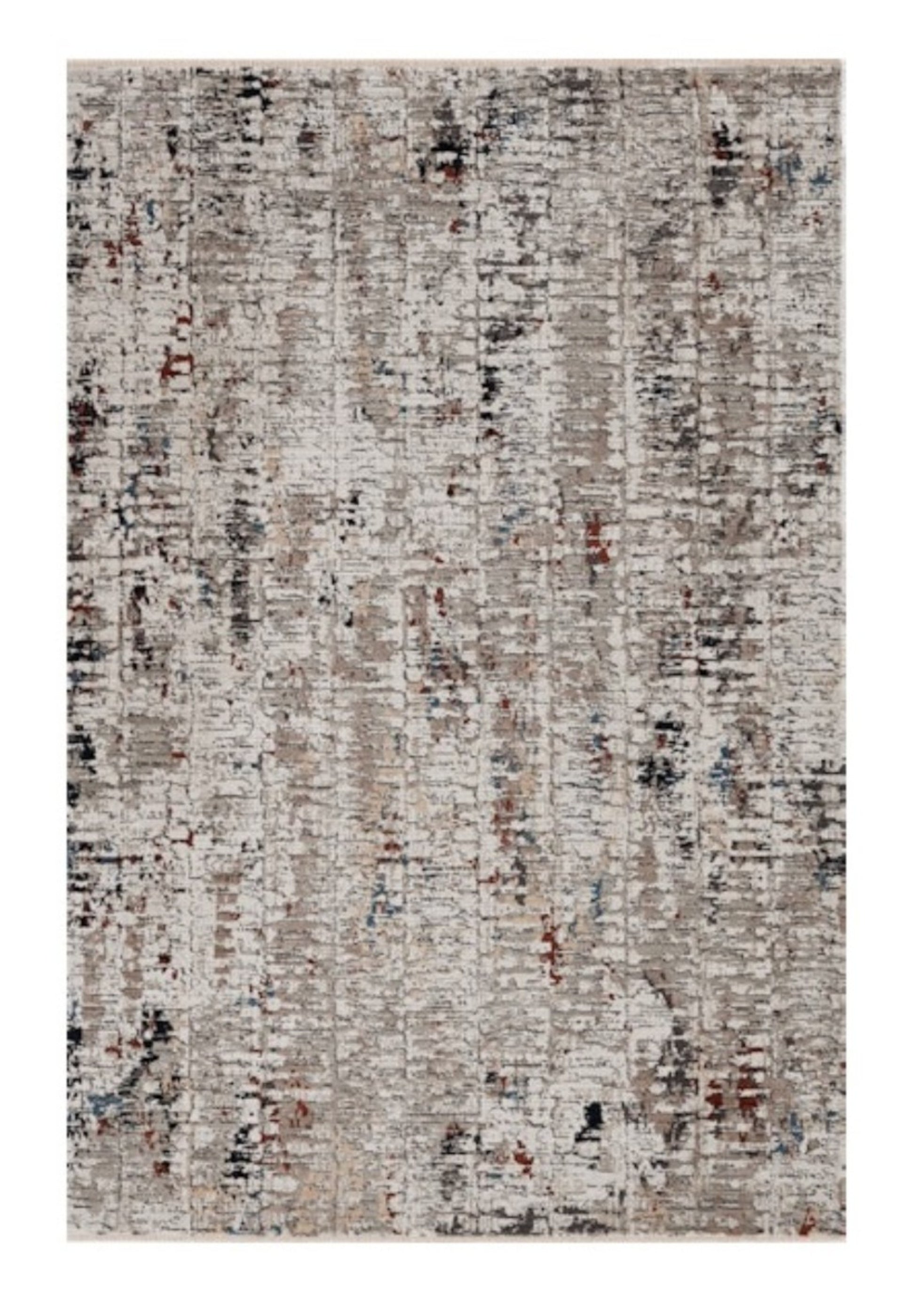 4' X 5' Beige And Gray Abstract Distressed Area Rug-Area Rugs-DECOROLALA