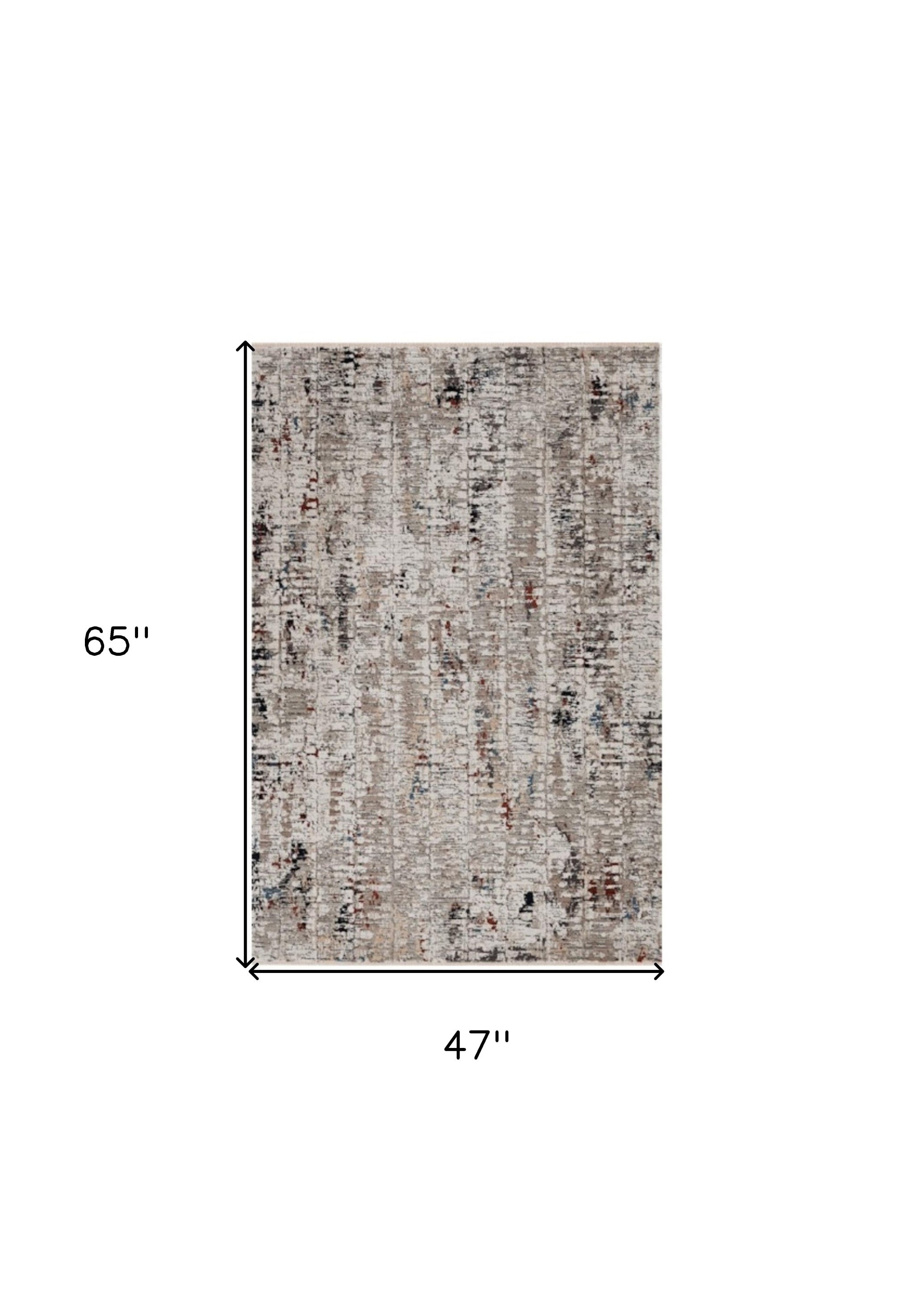 4' X 5' Beige And Gray Abstract Distressed Area Rug-Area Rugs-DECOROLALA