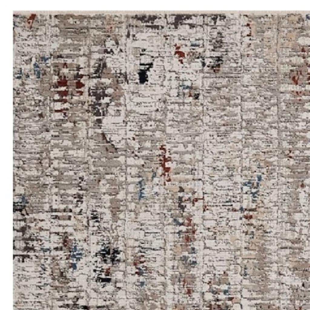 4' X 5' Beige And Gray Abstract Distressed Area Rug-Area Rugs-DECOROLALA