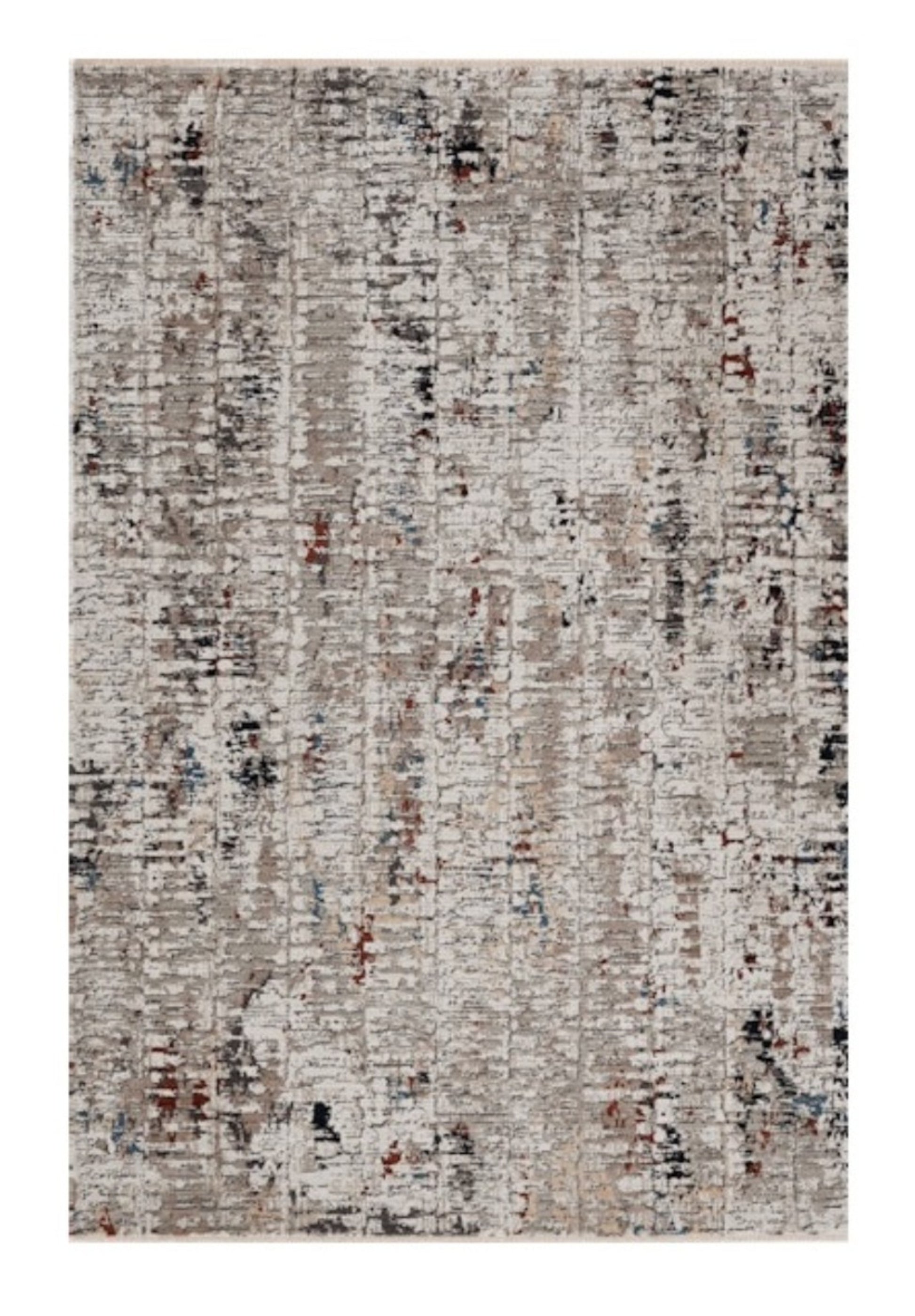 4' X 5' Beige And Gray Abstract Distressed Area Rug-Area Rugs-DECOROLALA