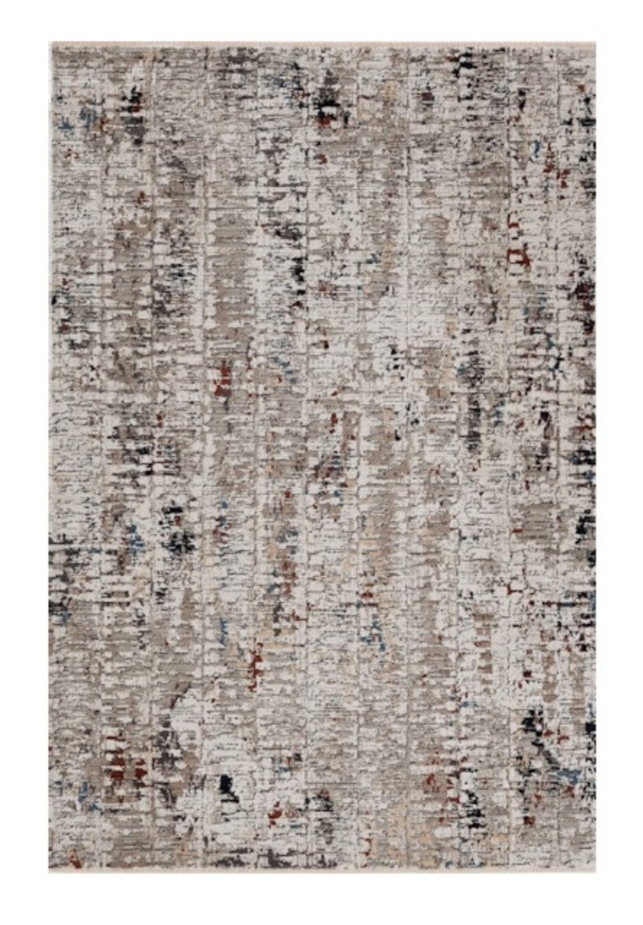 4' X 5' Beige And Gray Abstract Distressed Area Rug-Area Rugs-DECOROLALA