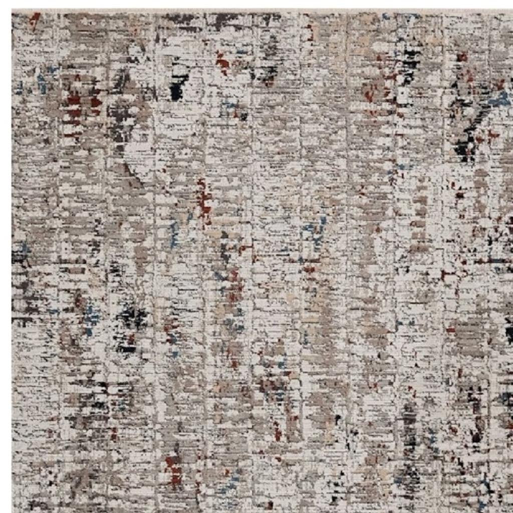 4' X 5' Beige And Gray Abstract Distressed Area Rug-Area Rugs-DECOROLALA