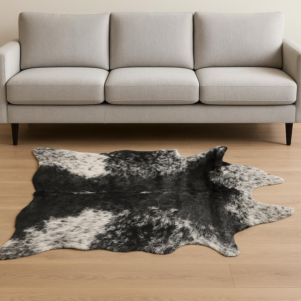 4' X 5' Black And White Faux Fur Animal Print Cowhide Washable Area Rug-Area Rugs-DECOROLALA