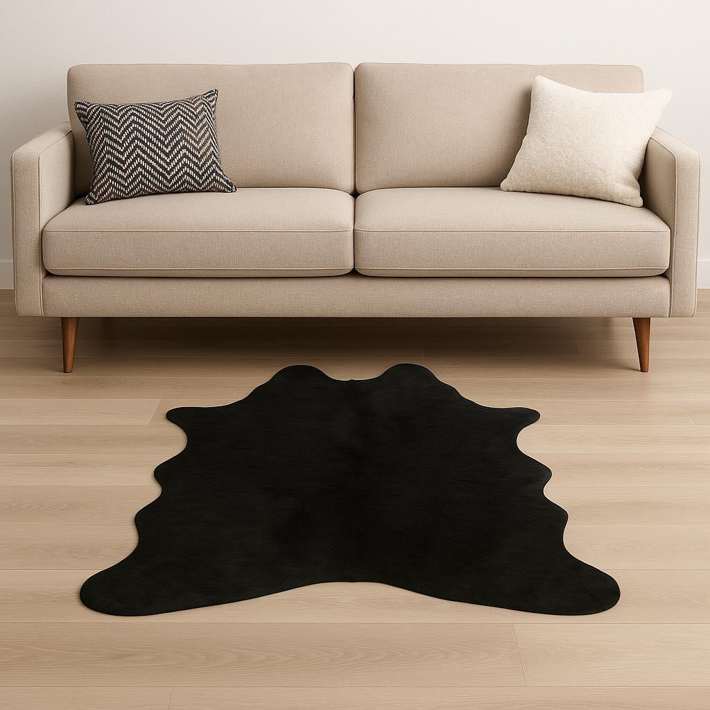 4' X 5' Black Faux Cowhide Washable Area Rug-Area Rugs-DECOROLALA