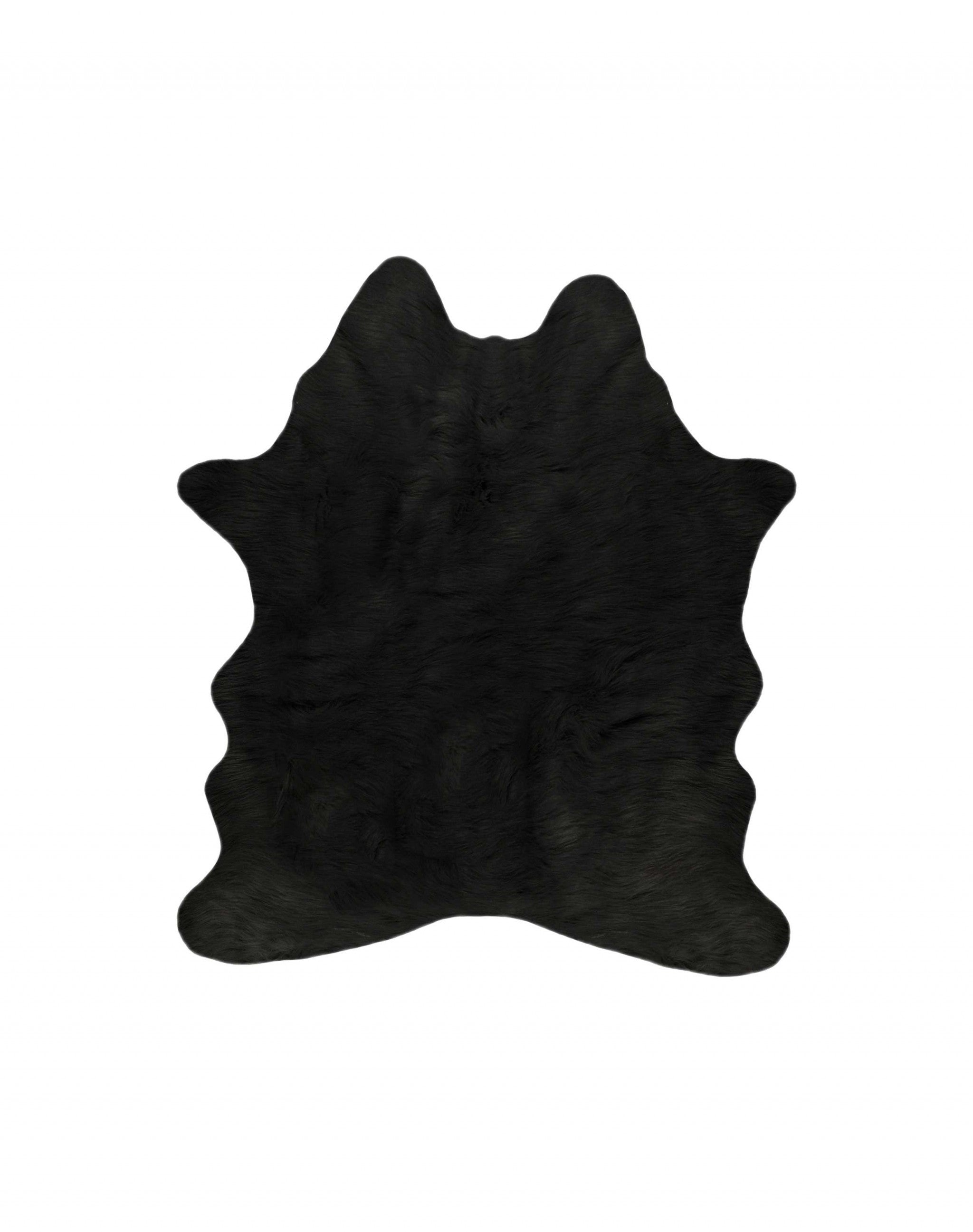 4' X 5' Black Faux Cowhide Washable Area Rug-Area Rugs-DECOROLALA