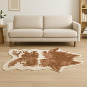 4' X 5' Brown And Ivory Faux Cowhide Animal Print Area Rug-Area Rugs-DECOROLALA