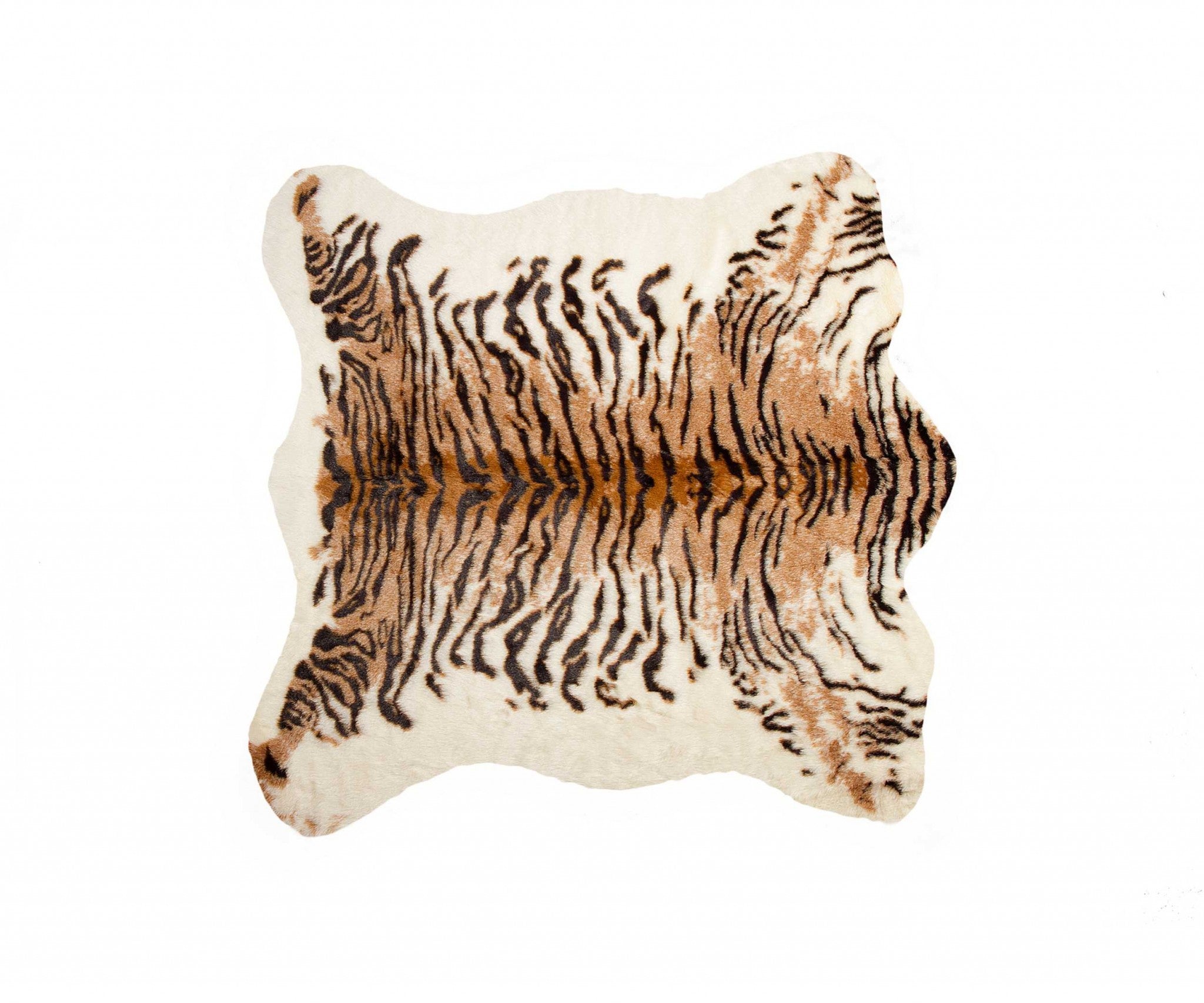 4' X 5' Brown and Black Faux Fur Tiger Print Shag Area Rug-Area Rugs-DECOROLALA