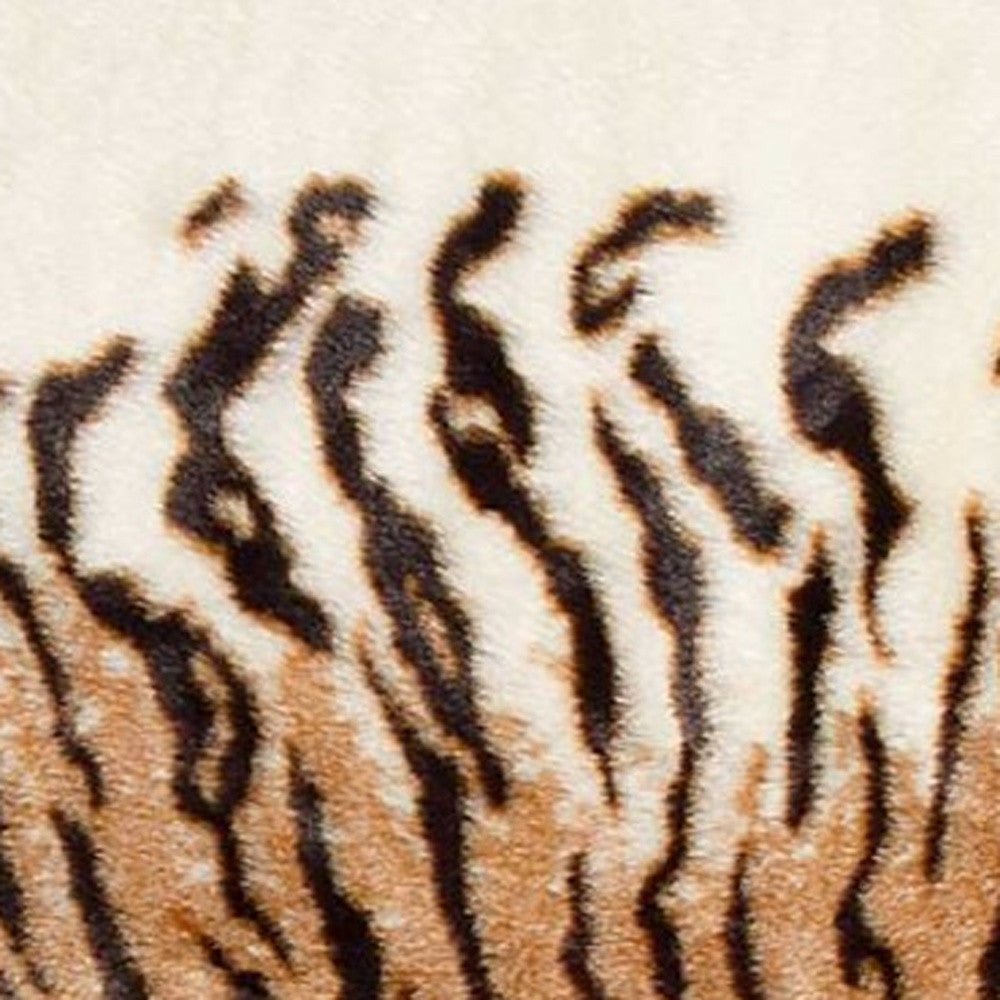 4' X 5' Brown and Black Faux Fur Tiger Print Shag Area Rug-Area Rugs-DECOROLALA