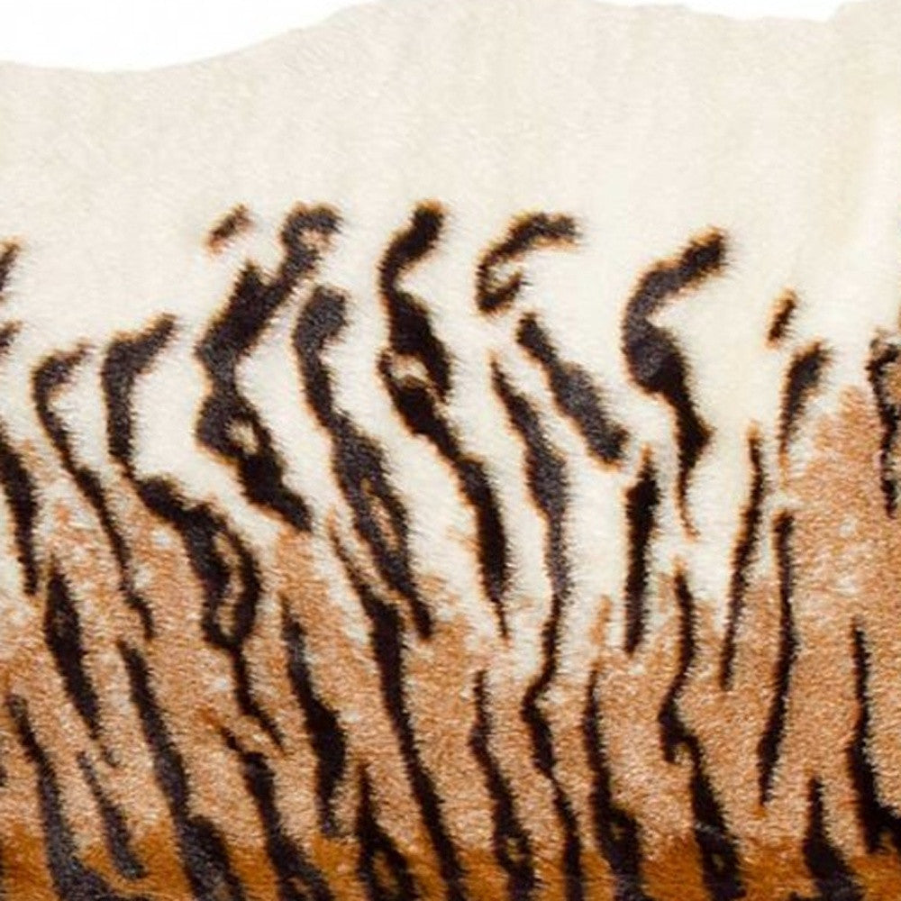 4' X 5' Brown and Black Faux Fur Tiger Print Shag Area Rug-Area Rugs-DECOROLALA