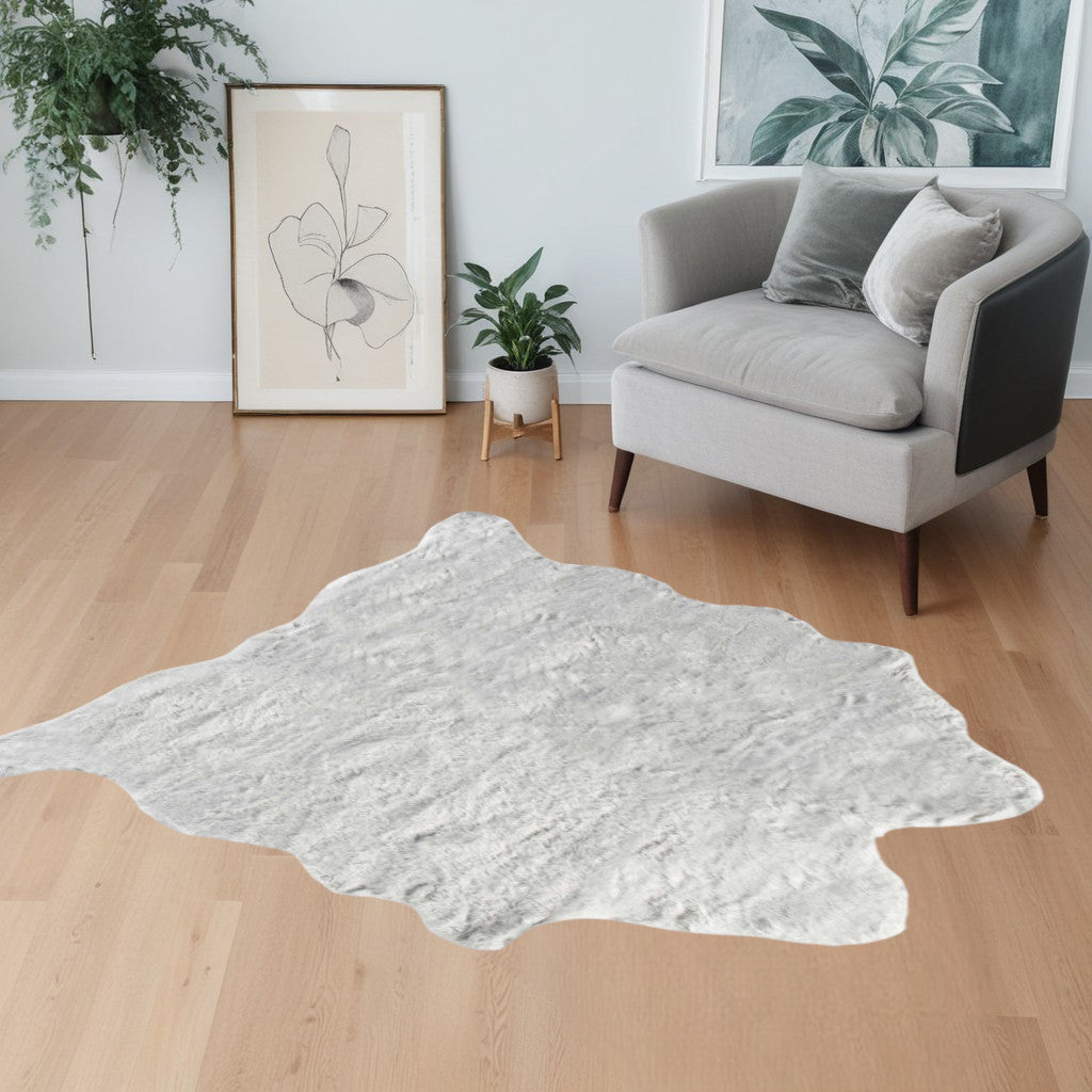 4' X 5' Gray Faux Fur Washable Area Rug-Area Rugs-DECOROLALA
