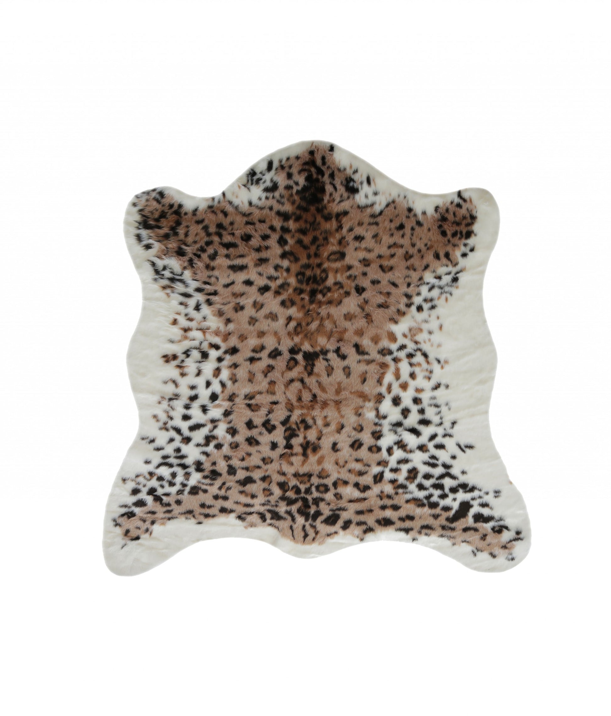 4' X 5' Ivory Black And Brown Faux Fur Animal Print Washable Area Rug-Area Rugs-DECOROLALA