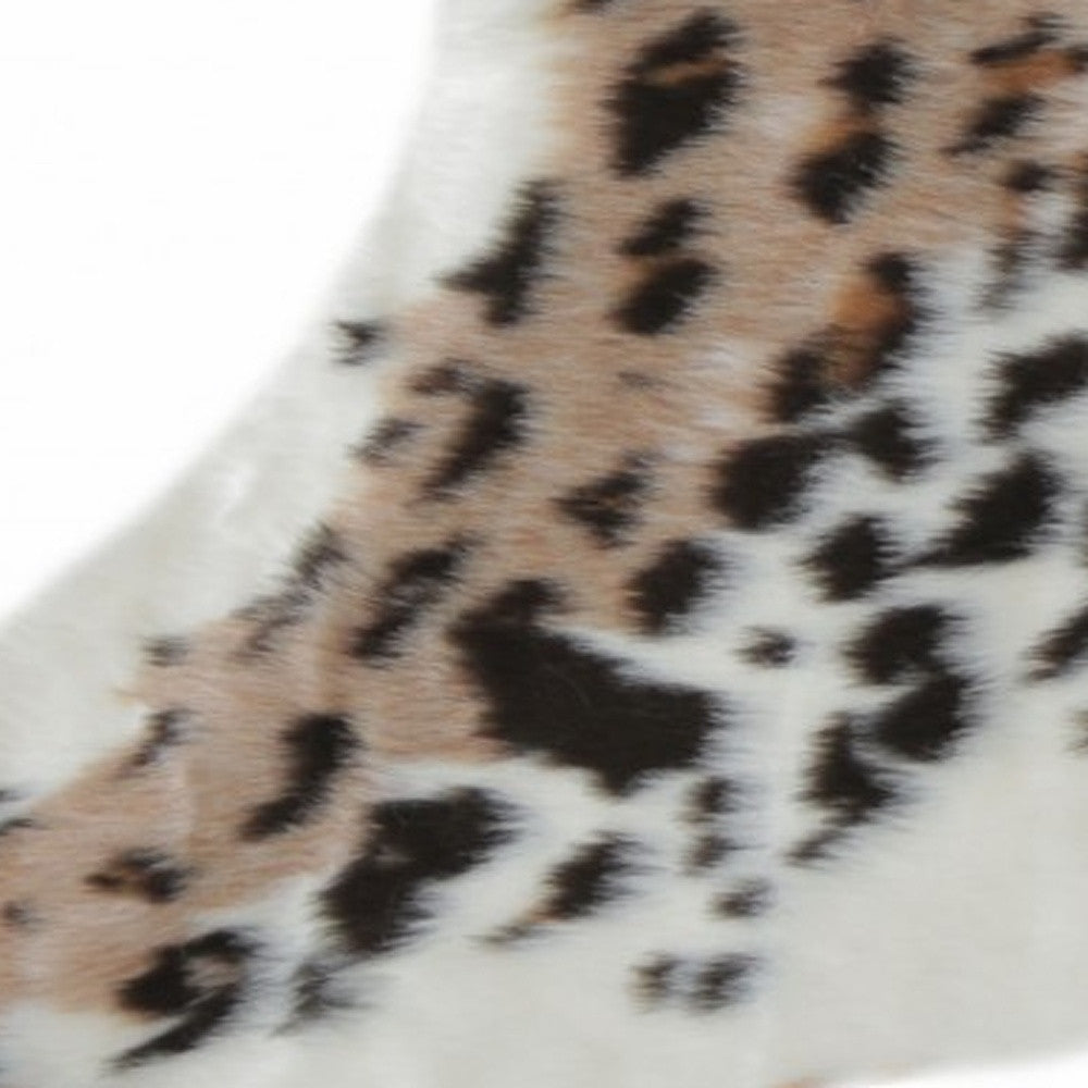 4' X 5' Ivory Black And Brown Faux Fur Animal Print Washable Area Rug-Area Rugs-DECOROLALA