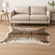 4' X 5' Ivory Black And Brown Faux Fur Animal Print Washable Area Rug-Area Rugs-DECOROLALA