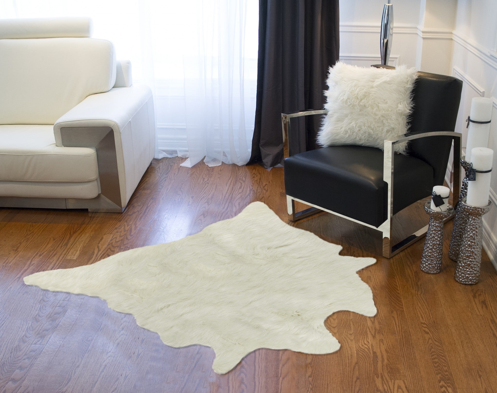 4' X 5' Off White Faux Cowhide Animal Print Cowhide Area Rug-Area Rugs-DECOROLALA