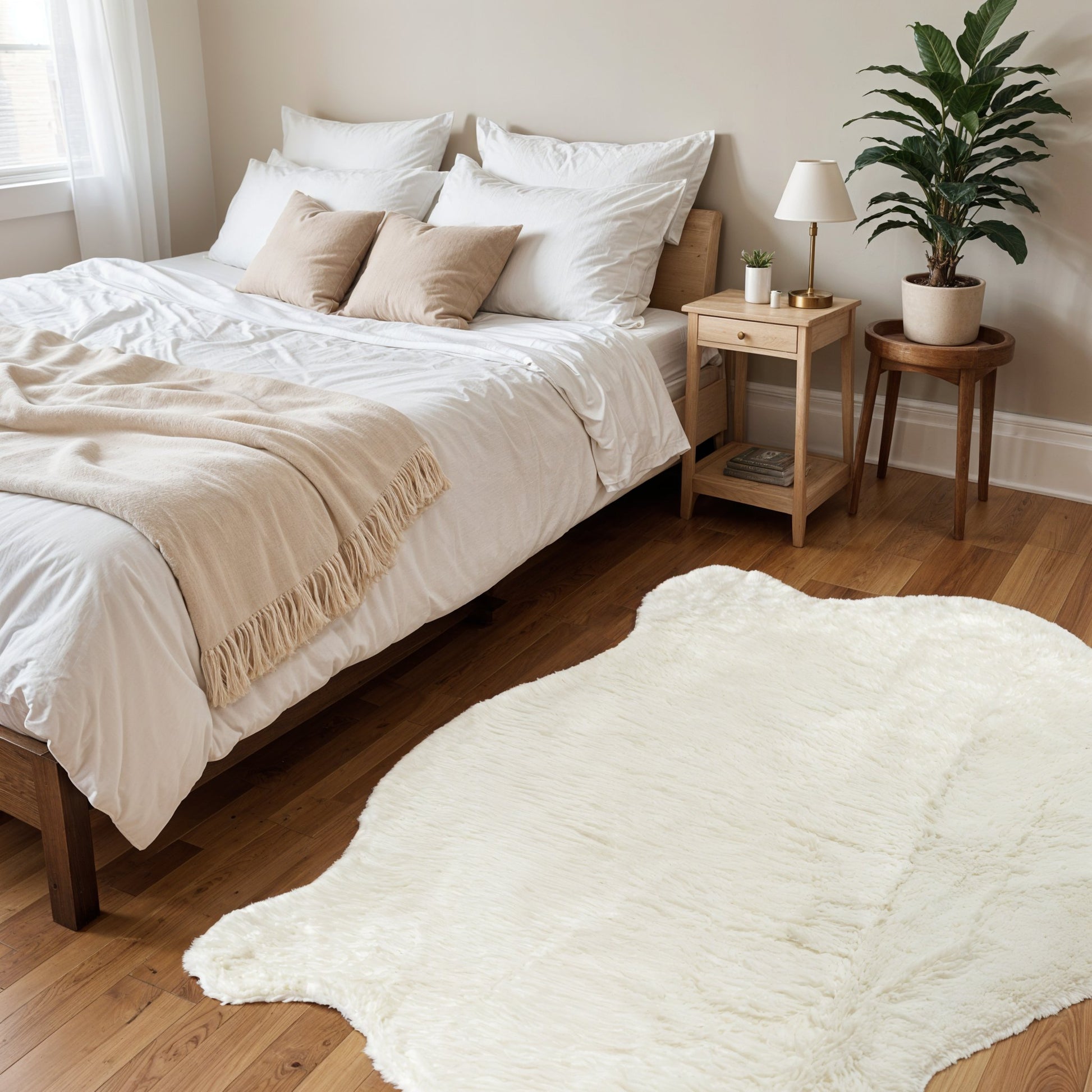 4' X 5' Polar Bear Off White Faux Hide Area Rug-Area Rugs-DECOROLALA