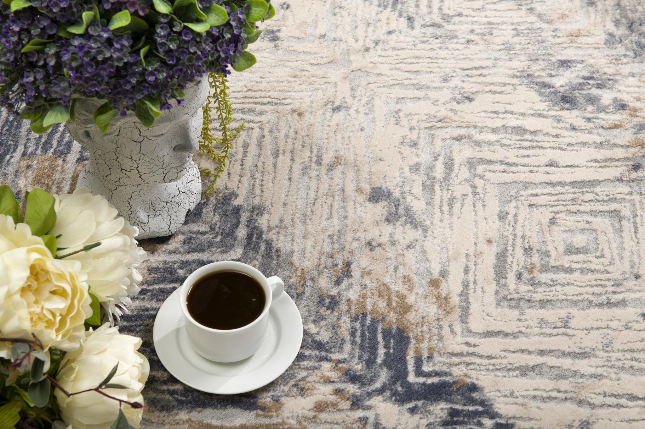 4' X 6' Beige Abstract Printed Area Rug-Area Rugs-DECOROLALA