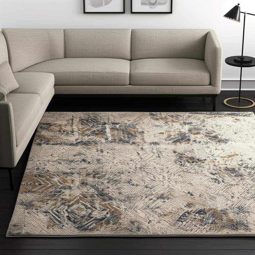4' X 6' Beige Abstract Printed Area Rug-Area Rugs-DECOROLALA