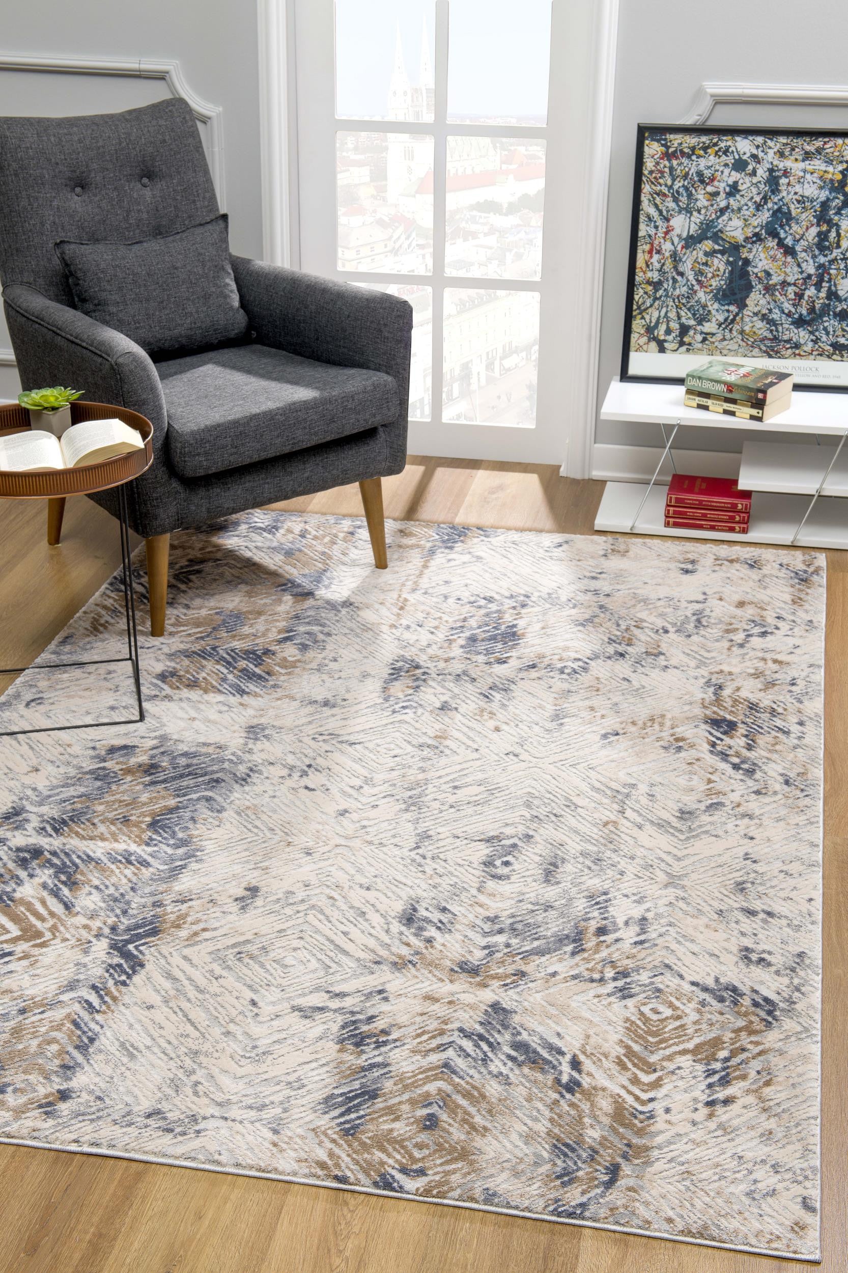4' X 6' Beige Abstract Printed Area Rug-Area Rugs-DECOROLALA