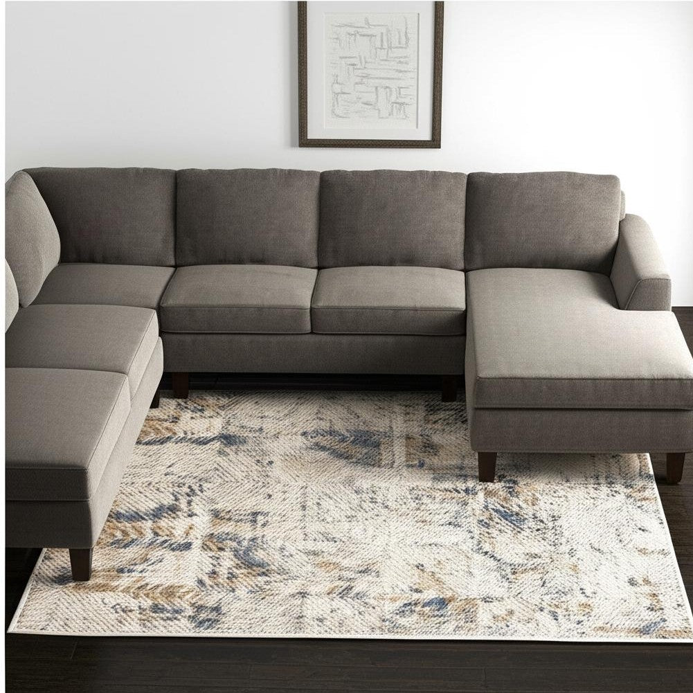 4' X 6' Beige Abstract Printed Area Rug-Area Rugs-DECOROLALA