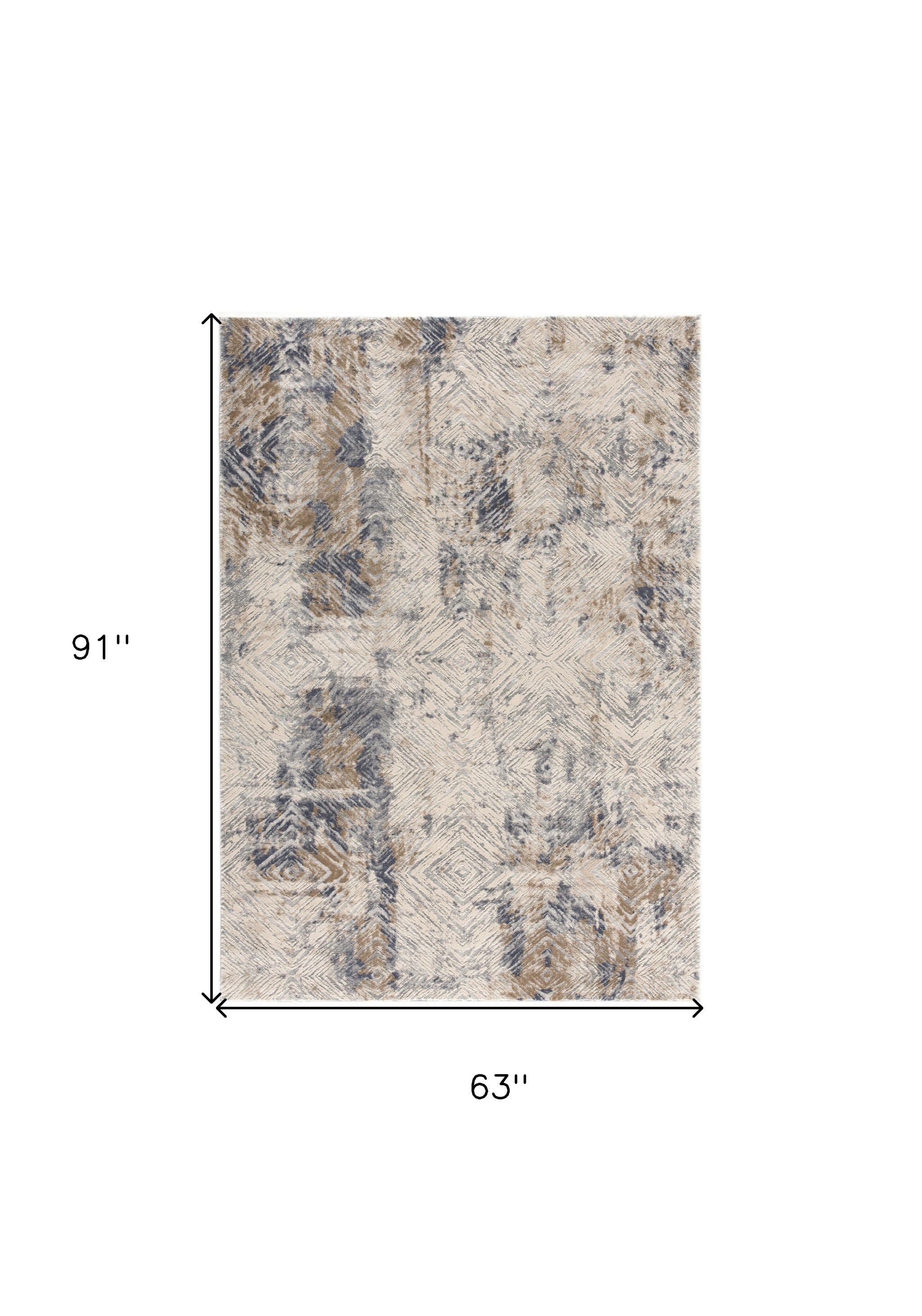 4' X 6' Beige Abstract Printed Area Rug-Area Rugs-DECOROLALA