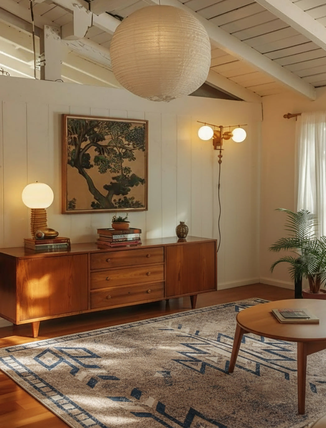 4' X 6' Beige And Blue Boho Chic Area Rug-Area Rugs-DECOROLALA