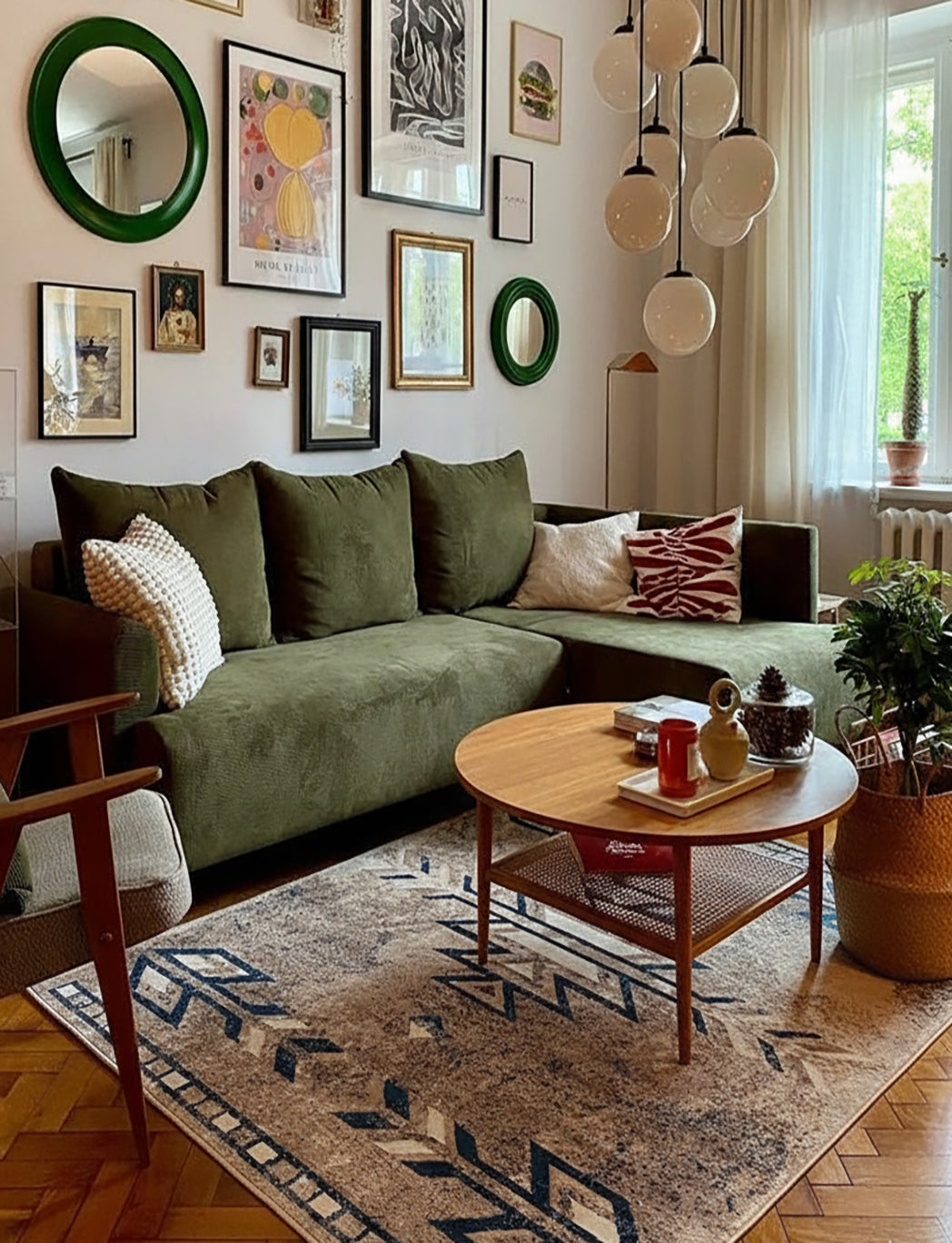 4' X 6' Beige And Blue Boho Chic Area Rug-Area Rugs-DECOROLALA