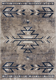 4' X 6' Beige And Blue Boho Chic Area Rug-Area Rugs-DECOROLALA