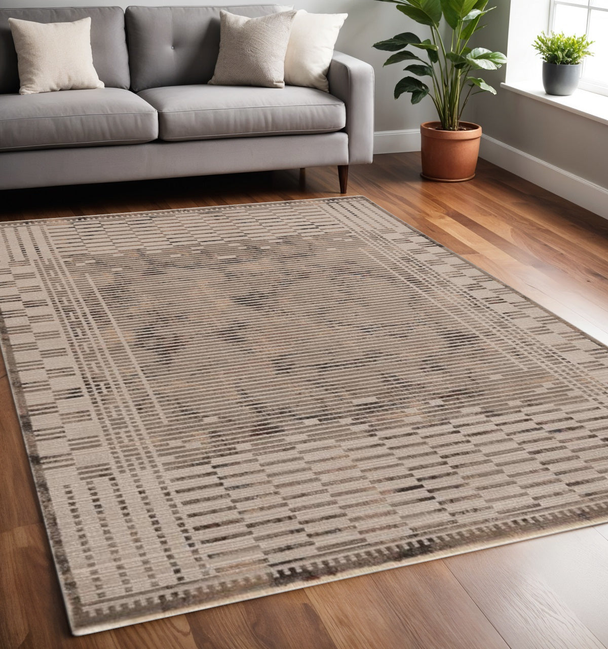 4' X 6' Beige And Brown Abstract Area Rug-Area Rugs-DECOROLALA