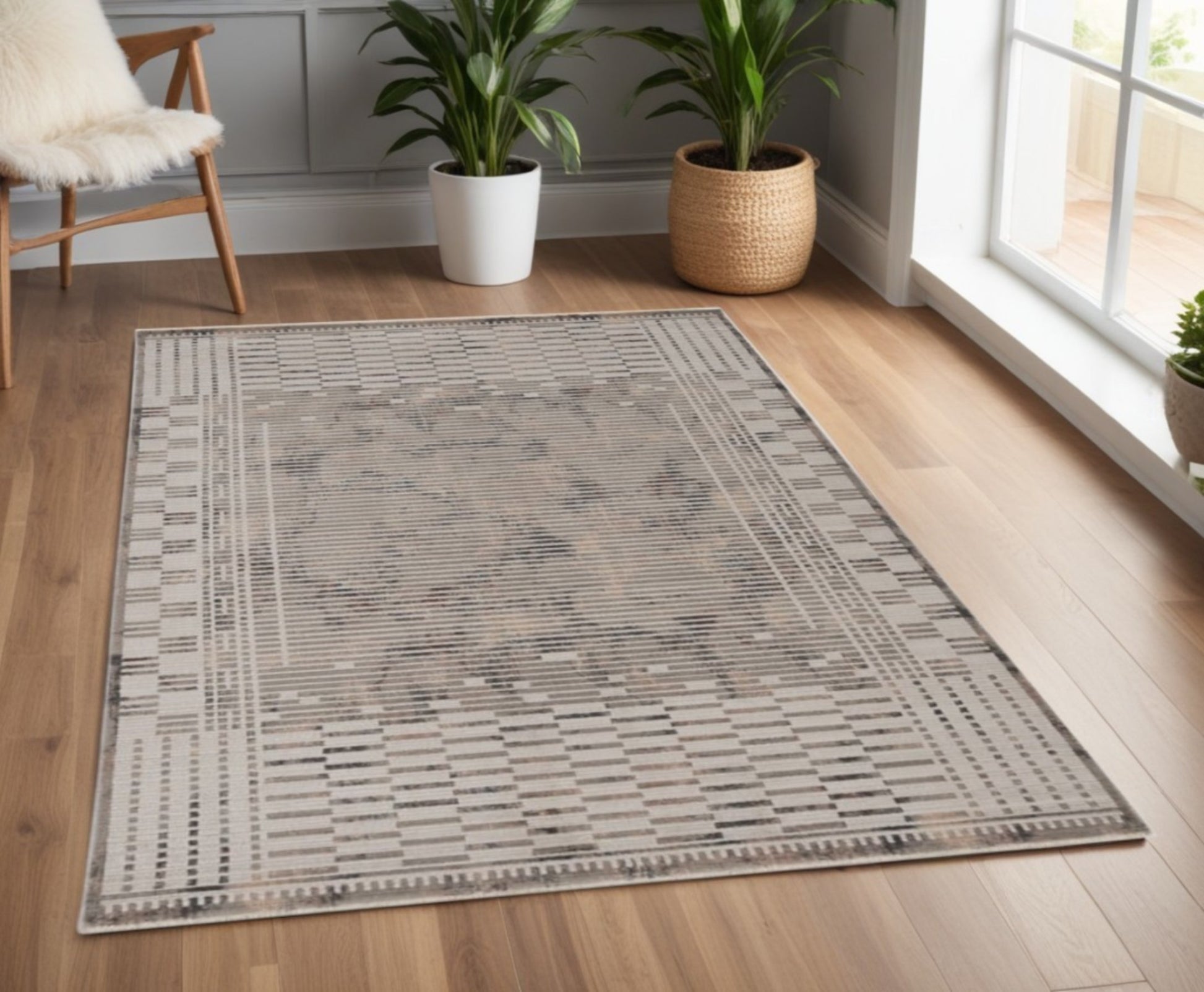4' X 6' Beige And Brown Abstract Area Rug-Area Rugs-DECOROLALA