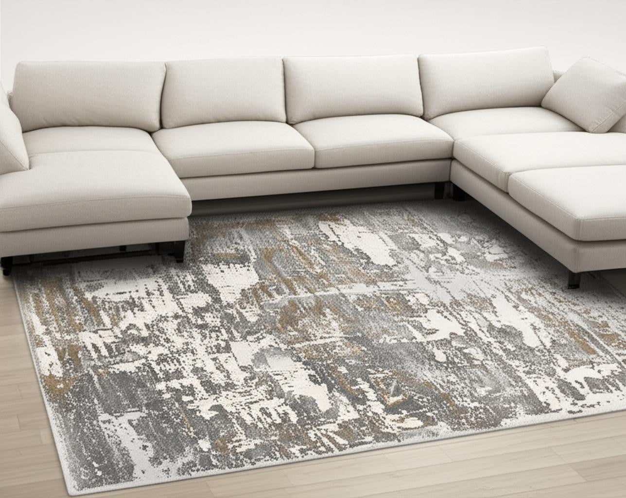 4' X 6' Beige And Gray Distressed Area Rug-Area Rugs-DECOROLALA