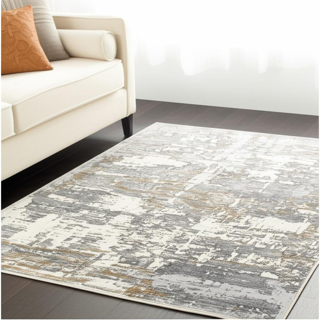 4' X 6' Beige And Gray Distressed Area Rug-Area Rugs-DECOROLALA
